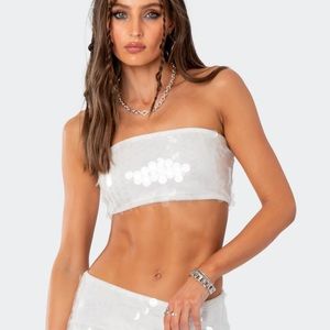 EDIKTED TINK SEQUIN BANDEAU TOP XS